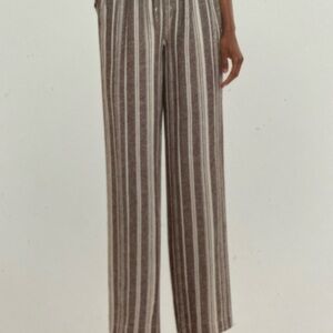 Briggs Striped Grey White Wide-Leg Linen Pants Size Small